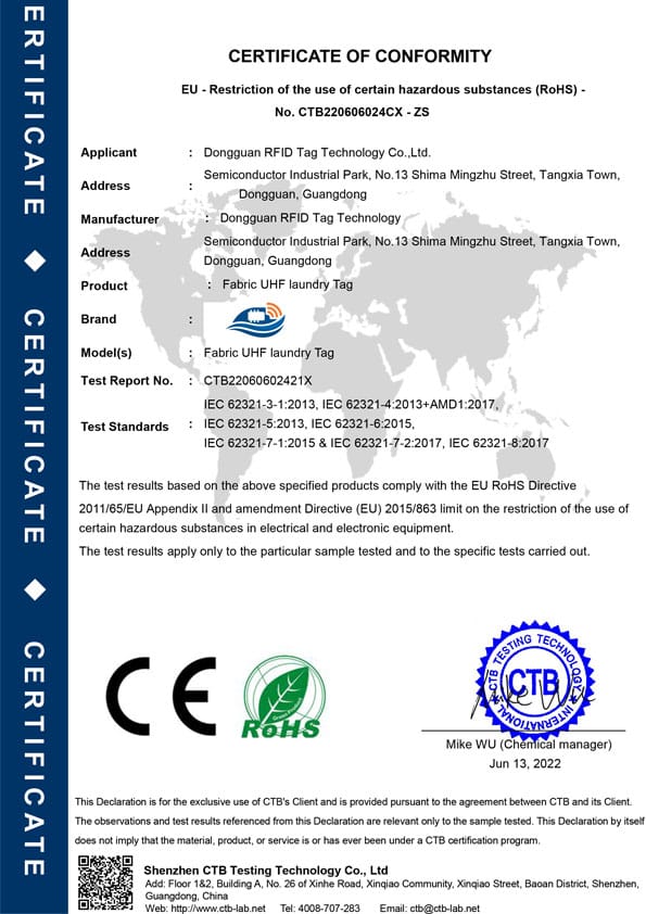 Certificado CE ROHS